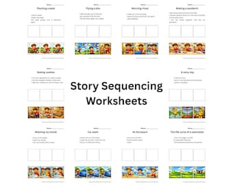 Story Sequencing Worksheets, 3 step cut and paste activities, reading comprehension, printable activities for kids