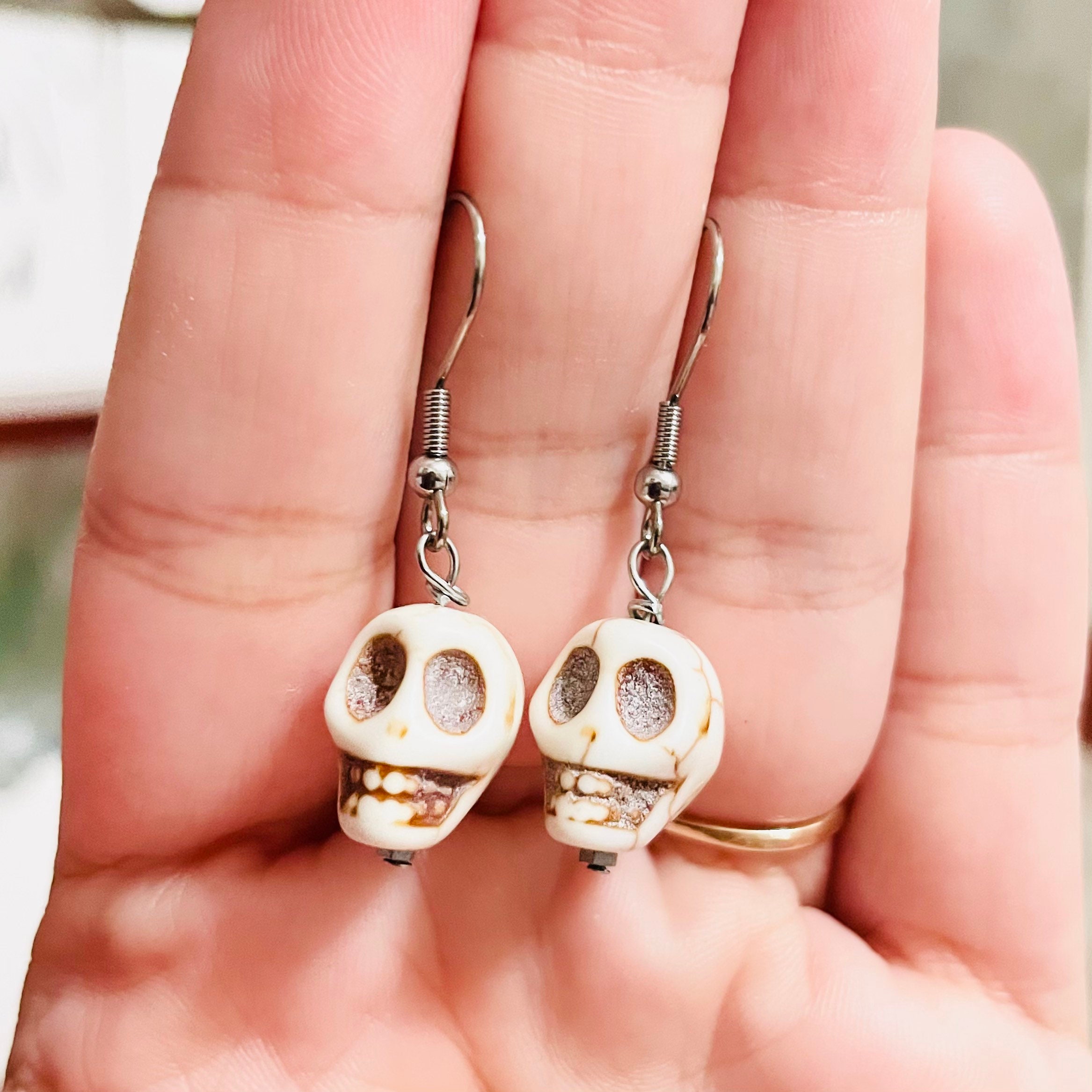 Skull earrings halloween earrings skeleton earrings dangle Etsy