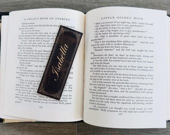 Custom Name Bookmark, Elegant Black Gold Script, Dark Academia Reader Gift (Laminated)