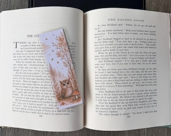 Owl Bookmark • Woodland owl Art • Laminated Double-Sided • Water-Resistant • Nature Reading Gift