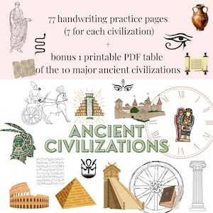 Ancient Civilizations Handwriting Practice for Kids + Bonus History Table, 77 Science Facts, PDF Homeschool History Workbook