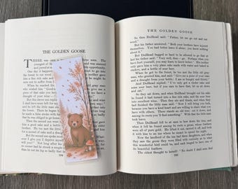 Bear Bookmark, Woodland Animal, Autumn Leaves, Laminated Reading Accessory