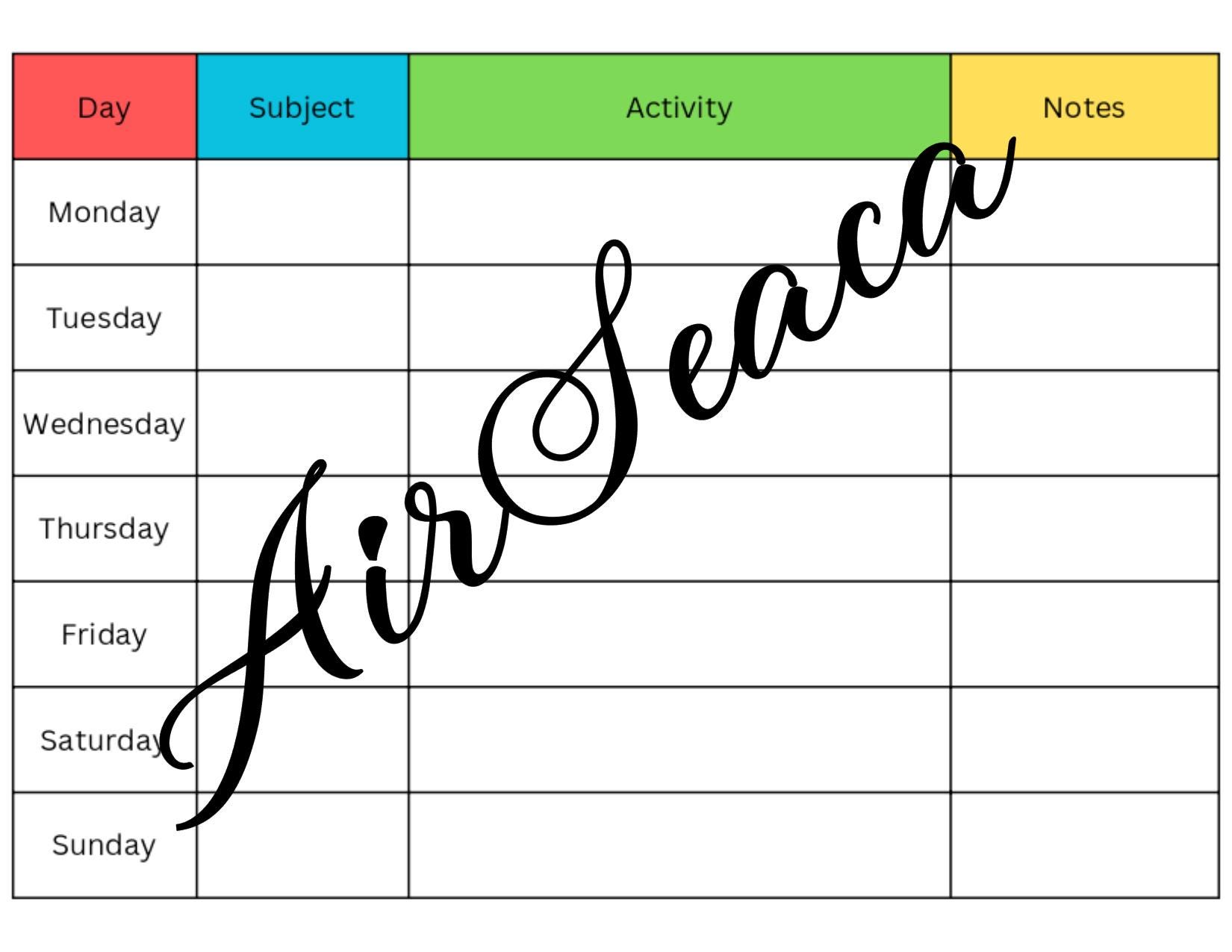 Weekly Planner Table - Digital Printable PDF - Etsy