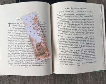 Capybara Autumn Bookmark, Laminated Double-Sided Fall Leaves Design