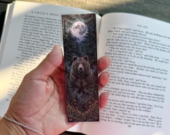Moonlit Bear Bookmark • Laminated Forest Art