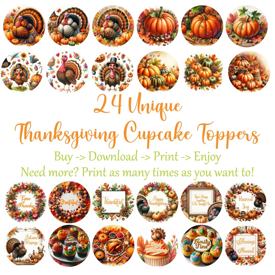 Thanksgiving Printable Cupcake Toppers Diy Thanksgiving Decorations ...