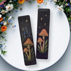 Mushroom Bookmarks: Dark Cottagecore Night Sky Bookmarks