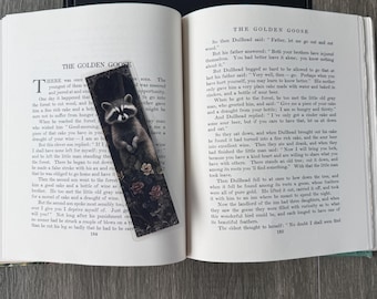 Raccoon Bookmark • Woodland raccoon Art • Laminated Double-Sided • Water-Resistant • Nature Reading Gift