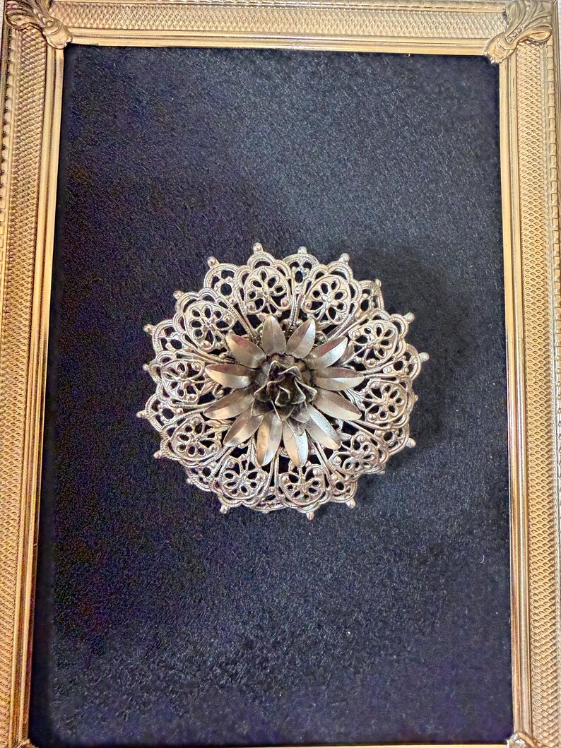 Vintage Silver Tone Filigree Flower Brooch – Layered Floral Pin ...