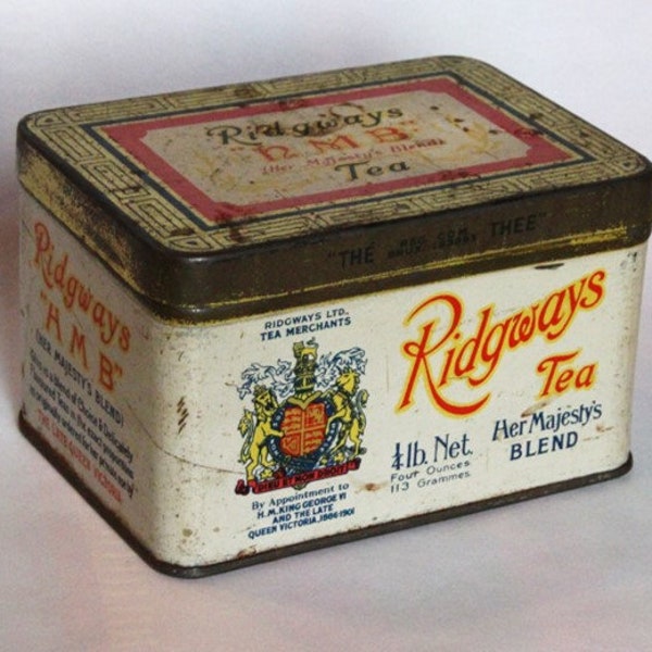 1940s Vintage Ridgways Tea Tin | George VI era English Tea Chest | Her Majesty's Blend - Queen Victoria | Found in France