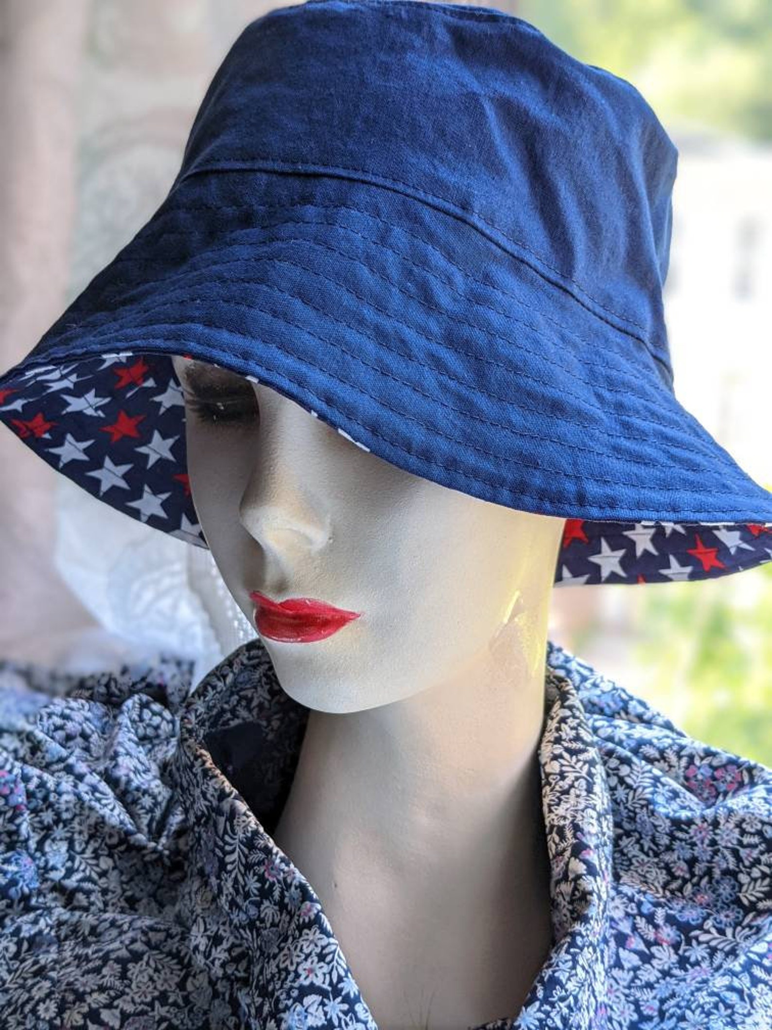 Patriotic bucket hat with red white and blue stars. Etsy