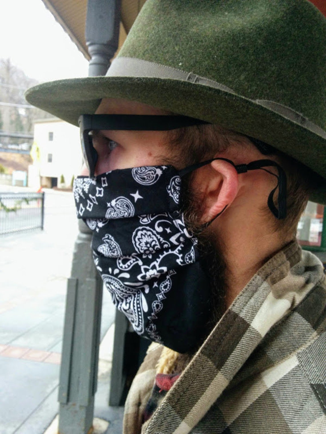 Beard Mask with blue and white bandana for men with beards. 3 Etsy