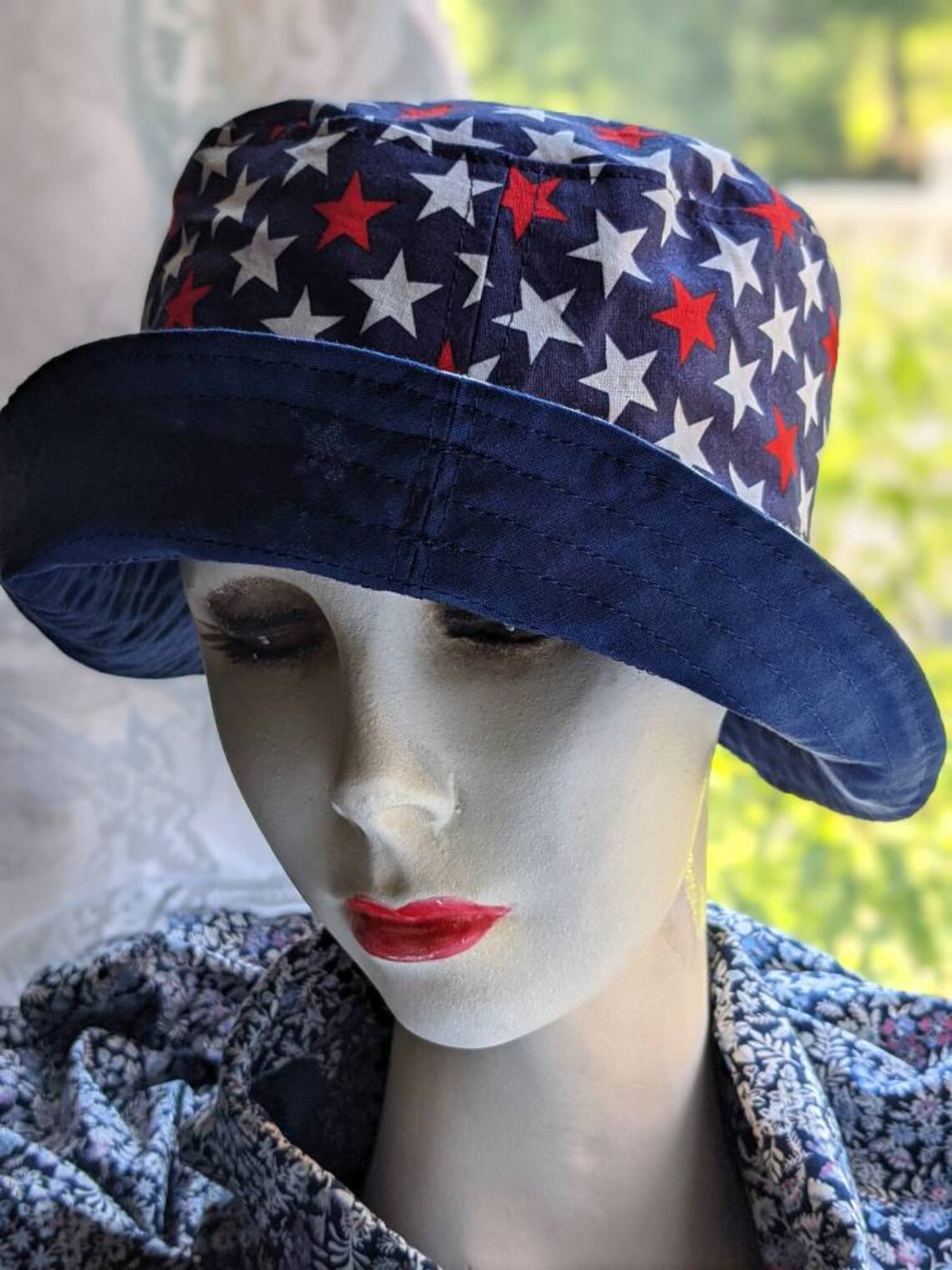 Patriotic bucket hat with red white and blue stars. Etsy
