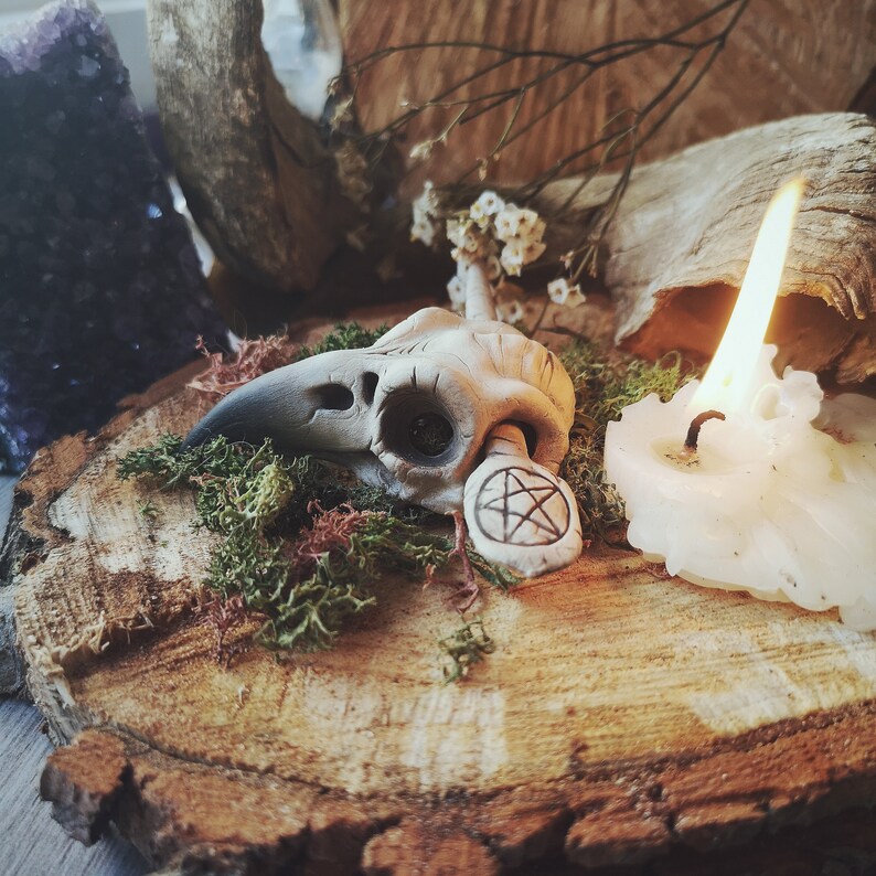 Crow skull hair pin