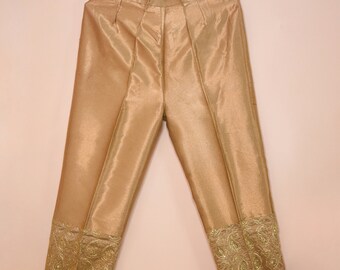 Gold Indian Pants Ethnic wear, Pure Silk cloth, Lower sequin embroidery patch work design