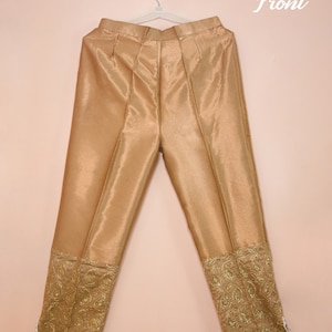 Gold Indian Hose Ethnische Abnutzung, Reine Seidentuch, Untere Pailletten Stickerei Patch Work Design