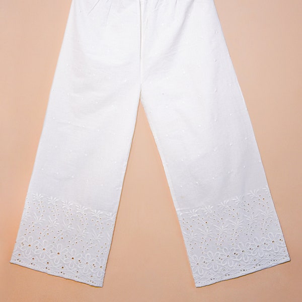 Pantalon palazzo Chikankari indien blanc cassé (ivoire) Vêtements ethniques, palazzo en tissu de coton batiste pur, palazzo design inférieur