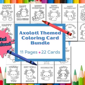 22 druckbare Grußkarten für Kinder zum Thema Axolotl | Spaß Feiertage & besondere Anlass Karten