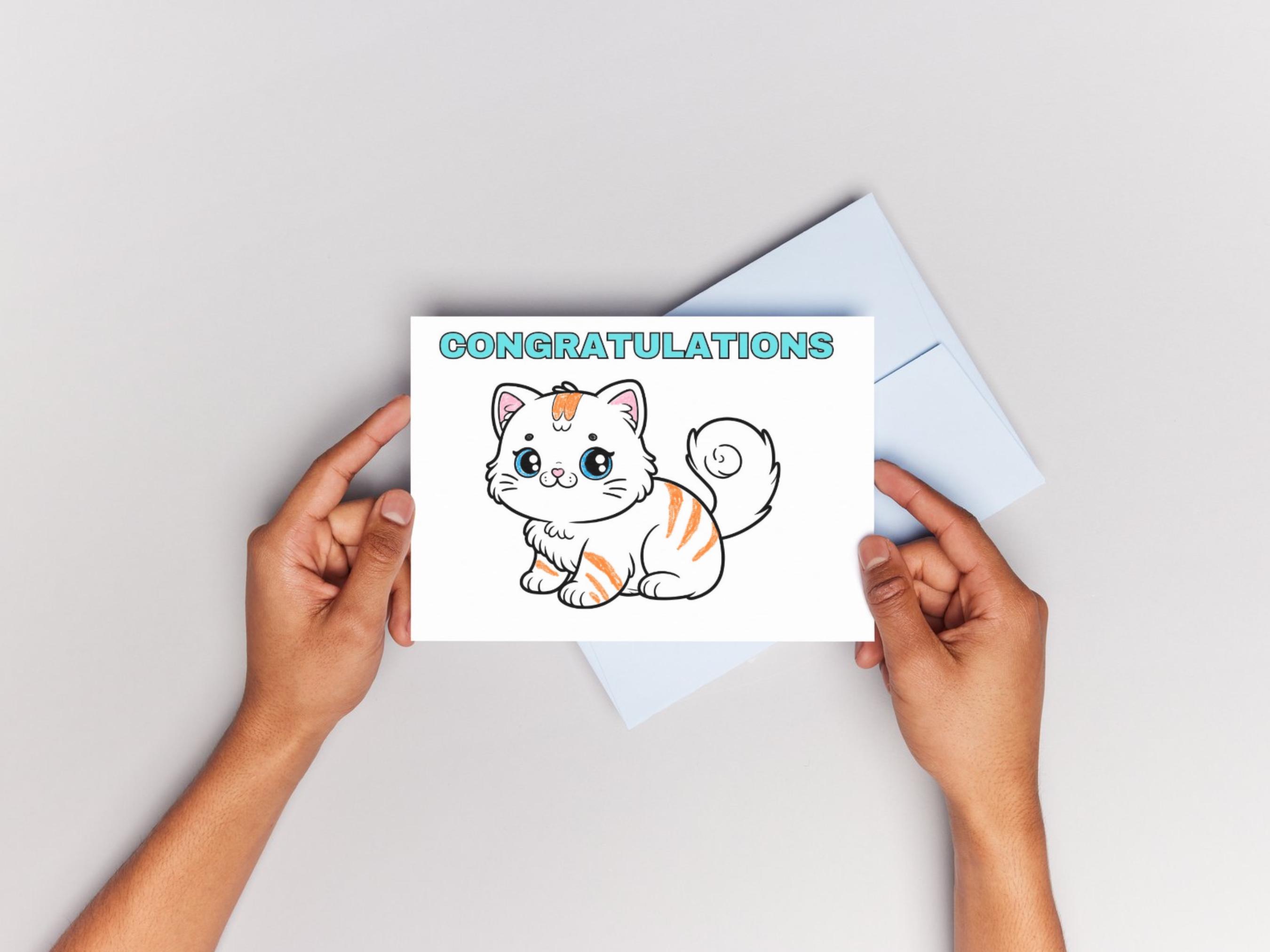 22 Printable Cat Themed Coloring Greeting Cards for Kids | Fun Holiday ...
