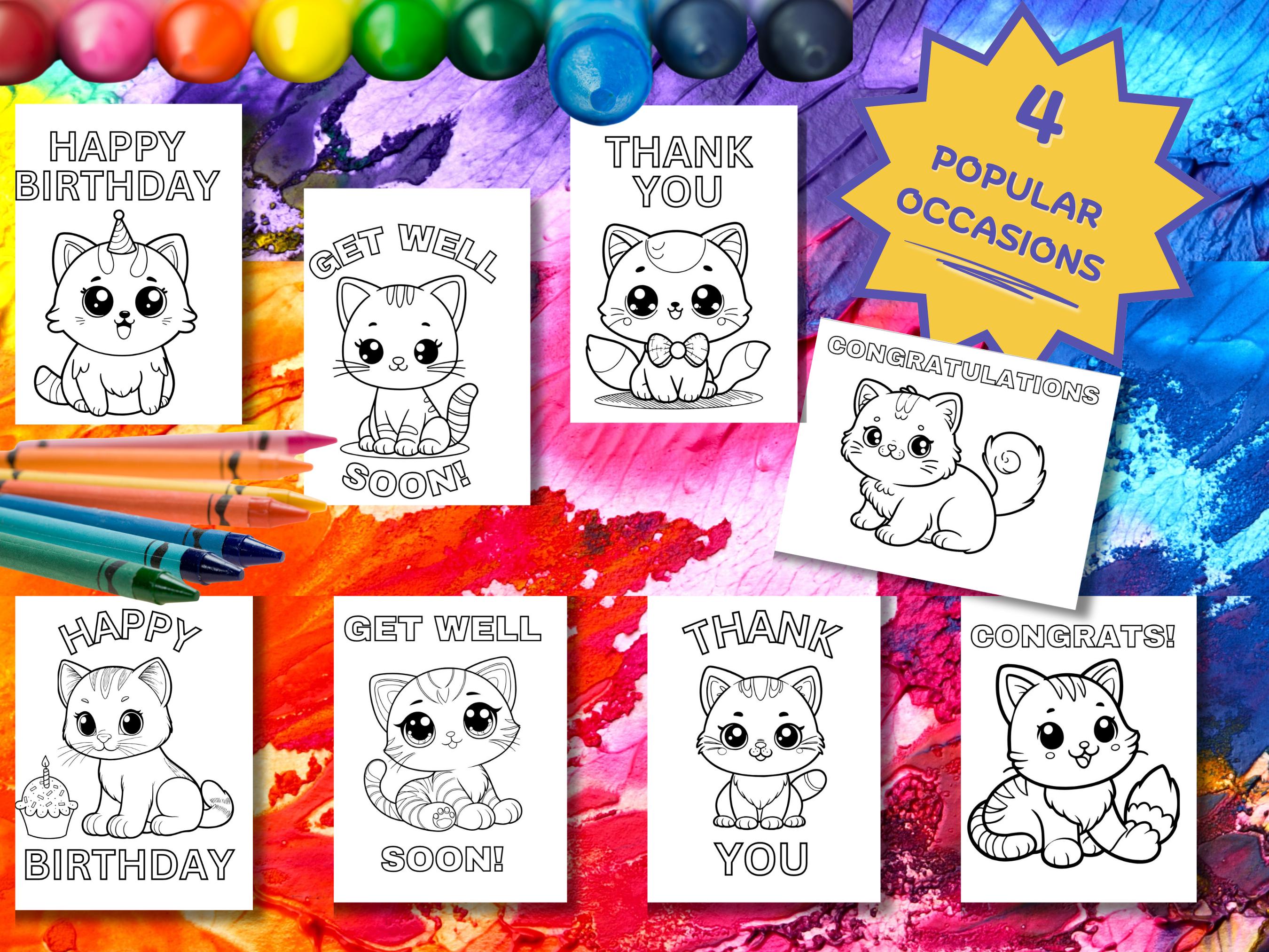22 Printable Cat Themed Coloring Greeting Cards for Kids | Fun Holiday ...