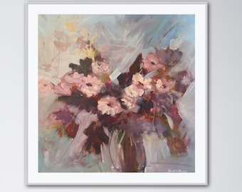 Topanga, canvas pink flower bouquet impressionistic nature inspired gift painting