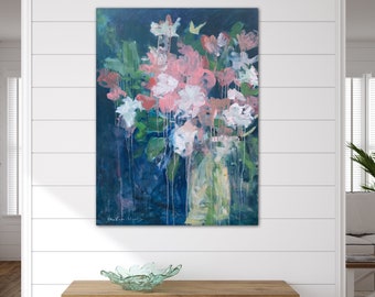 Eerie Blooms 30x40 in original impressionistic floral bouquet oil painting