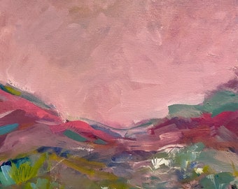 Mountain Landscape - "Underneath the bridge" original impressionistic  oil painting 12x12 in