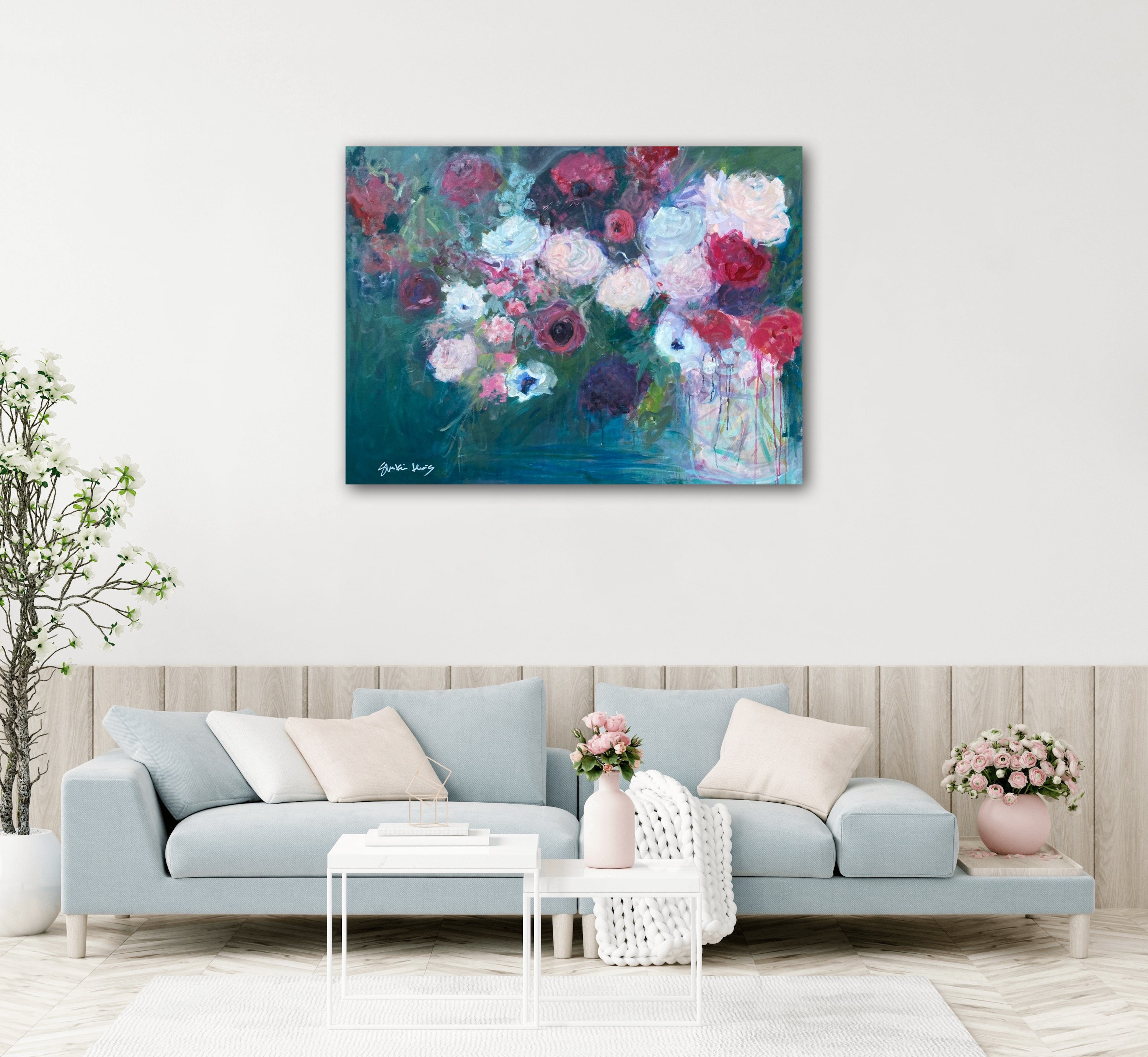 プリント　「Les Fleurs」フランスヴィンテージ　ガラス　額装 Amazon.com: LES FLEURS Art Print, Floral Prints Print, White