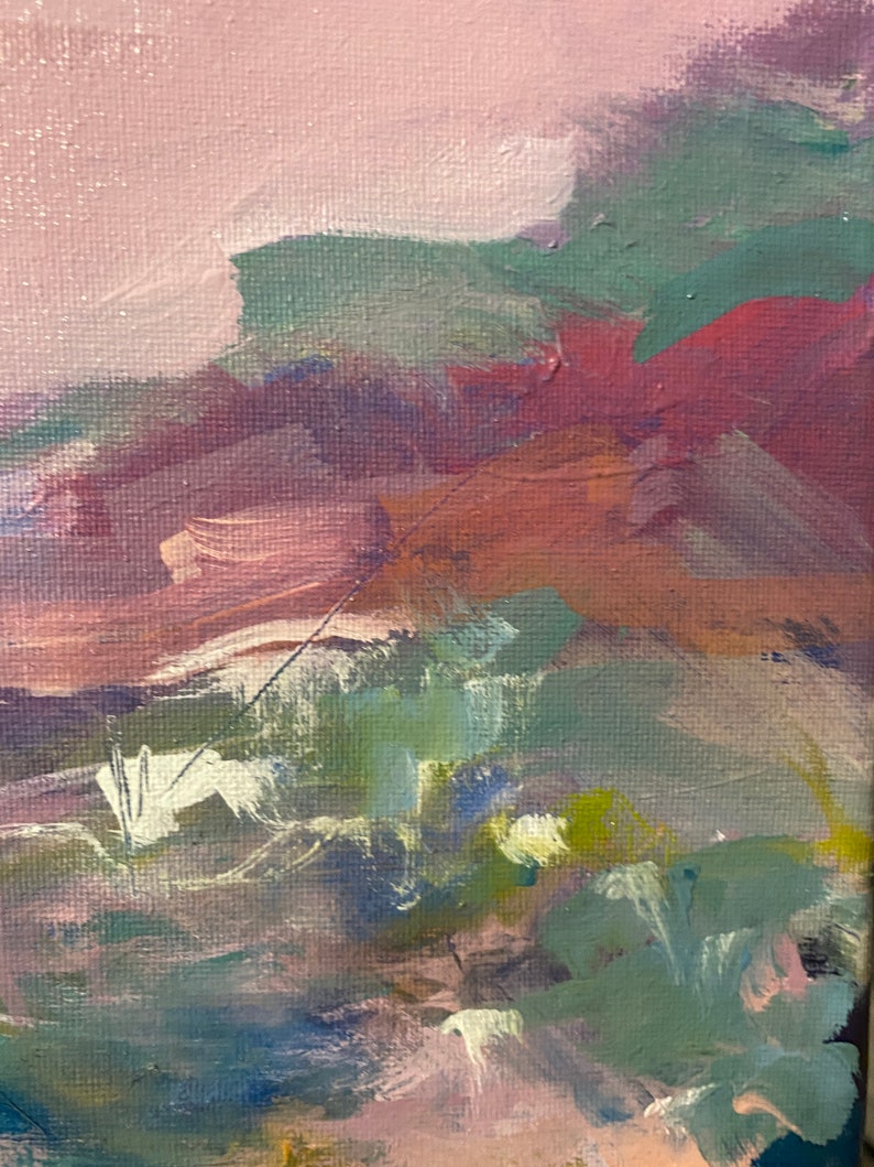 Mountain Landscape Underneath the bridge original impressionistic oil painting 12x12 in image 9