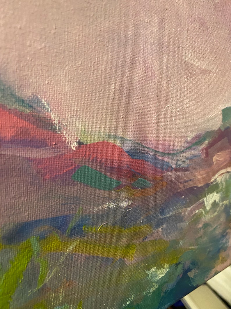 Mountain Landscape Underneath the bridge original impressionistic oil painting 12x12 in image 6