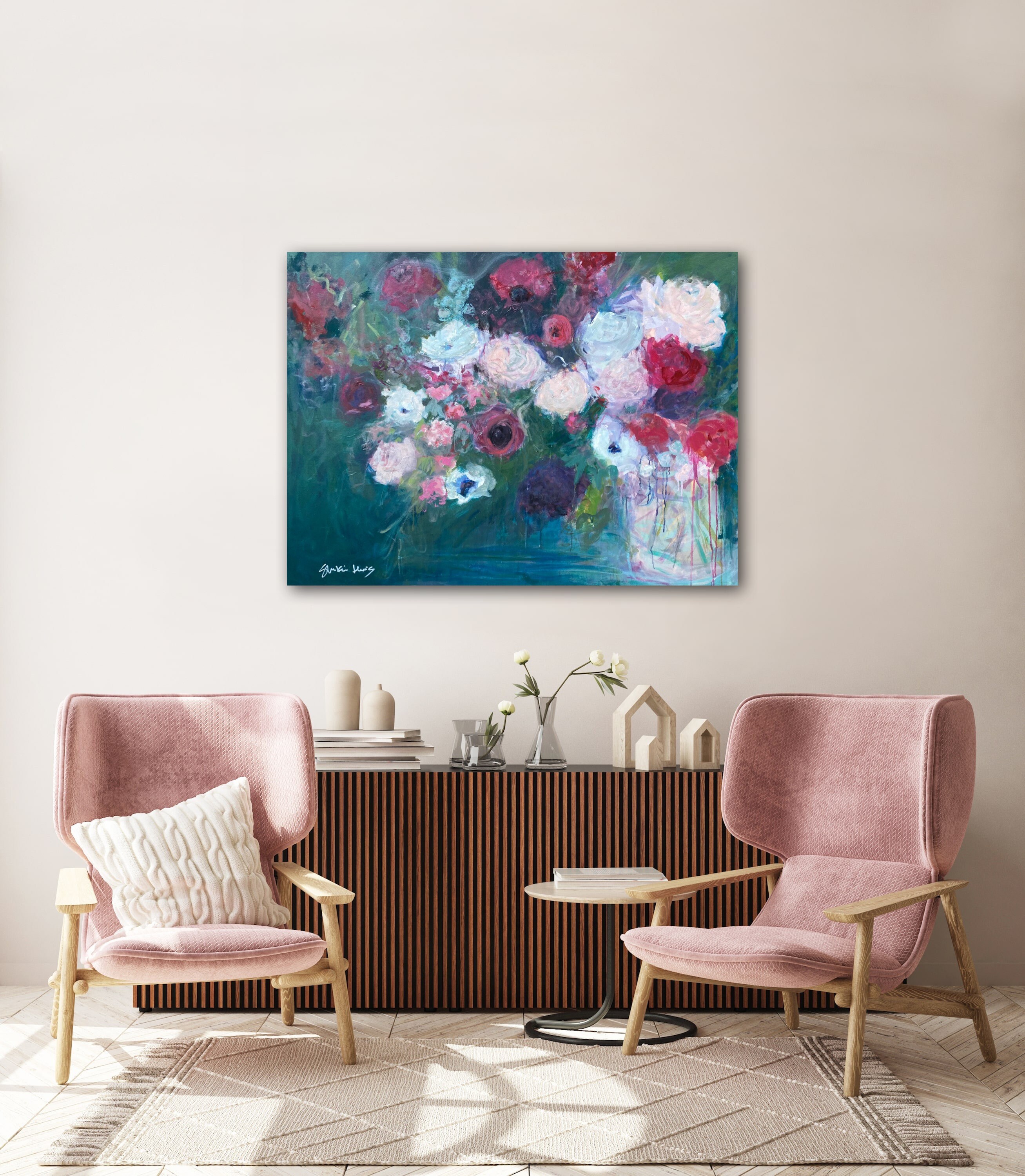プリント　「Les Fleurs」フランスヴィンテージ　ガラス　額装 Amazon.com: LES FLEURS Art Print, Floral Prints Print, White