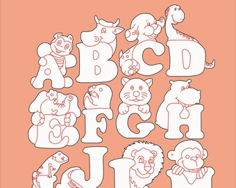 Engelska bokstäver i form av djur. Fil för CNC