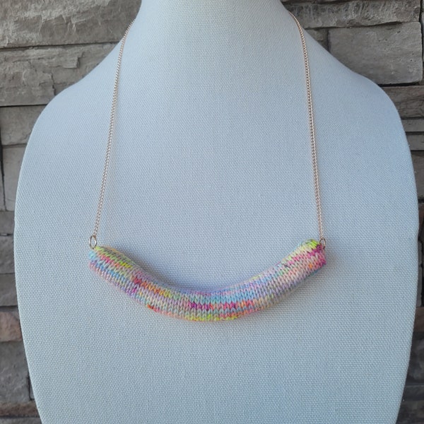 Chunky hand knit statement necklace (rainbow pastel)