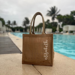 Personalized Burlap Bag Customized Burlap Bride Bag Medium Beach Tote Bag