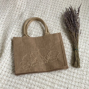 Embroidery jute tote bag personalized with embroidery bag