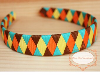 Diadema tejida con vibrantes colores otoñales. Diadema para niños pequeños. Diadema tejida niña. Diadema de regreso a la escuela. Diadema tejida para adultos.