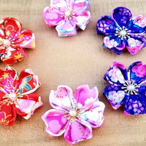 Kanzashi Red Pink Purple Handmade Kanzashi Sakura cherry blossom flower hair clip ,Tsumami,  Yukata. Kimono. wedding, festival , Party favor