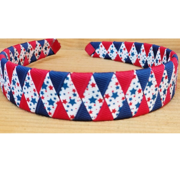 M2MG American Cutie Patriotic Rouge blanc et bleu Serre-tête à ruban tissé fille enfant en bas âge adulte 1 pouce