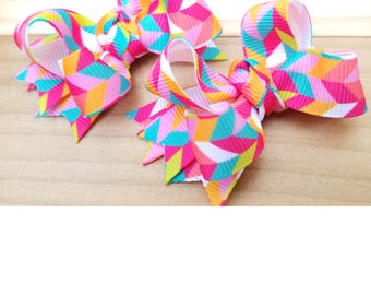 Pink Multicolor hair bows  single or  Set of 2 layered hair bows favorite team spirit Piggy Tails girl toddler 2.5  inches Alligator clip