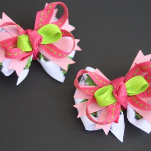 Stacked froggy Hair Bows Pink and brown, boutique hair bows, Birthday hair bows,  hair bows for girls, toddlers and big girls. Piggy tails