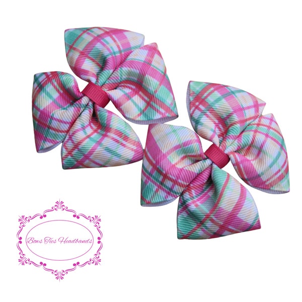 Hair Bow Luxury Plaid Your choice of a single bow or a Set of 2 Cute piggy tails. 3 inch