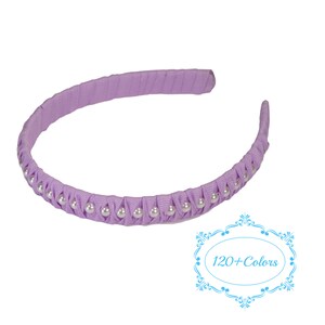 Dark Orchid or pick up color Twisted with pearl woven grosgrain ribbon headband. Your choice half or one inch wide. Pick your favorite color