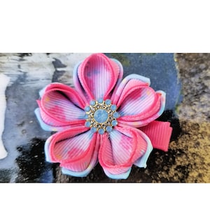 pink  Blue Handmade  Kanzashi cherry blossom flower hair clip  ,Sakura Hair clip, Tsumami style,  Kimono. wedding, festival