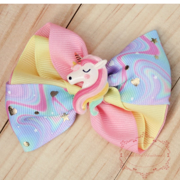 Hair Bows Unicorn fantasy Your choice of a single bow or a Set of 2 Cute piggy tails Alligator clip