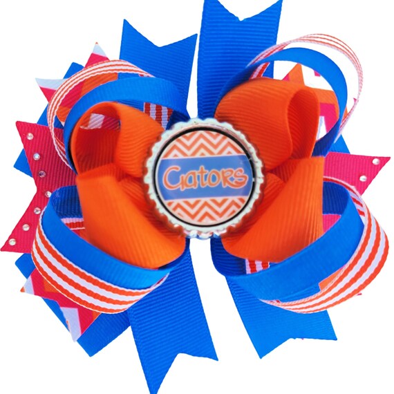 Florida Gators Hair Bow: Orange & Blue Layered Boutique Bow  display picture 2
