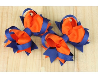 Orange Dark Royal blue Boutique Hair Bow, Pick your Colors Layered hair bow   Team Spirit single bow or Set of 2 girl  hair accessories