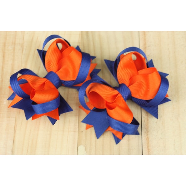 Orange Dark Royal blue Boutique Hair Bow, Pick your Colors Layered hair bow   Team Spirit single bow or Set of 2 girl  hair accessories