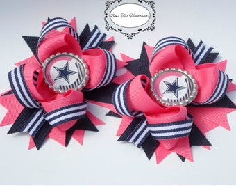 M2M NFL  Dallas Cowboys girl inspired Set of 2 layered hair bows favorite team spirit Piggy Tails girl toddler  4 inches Alligator clip