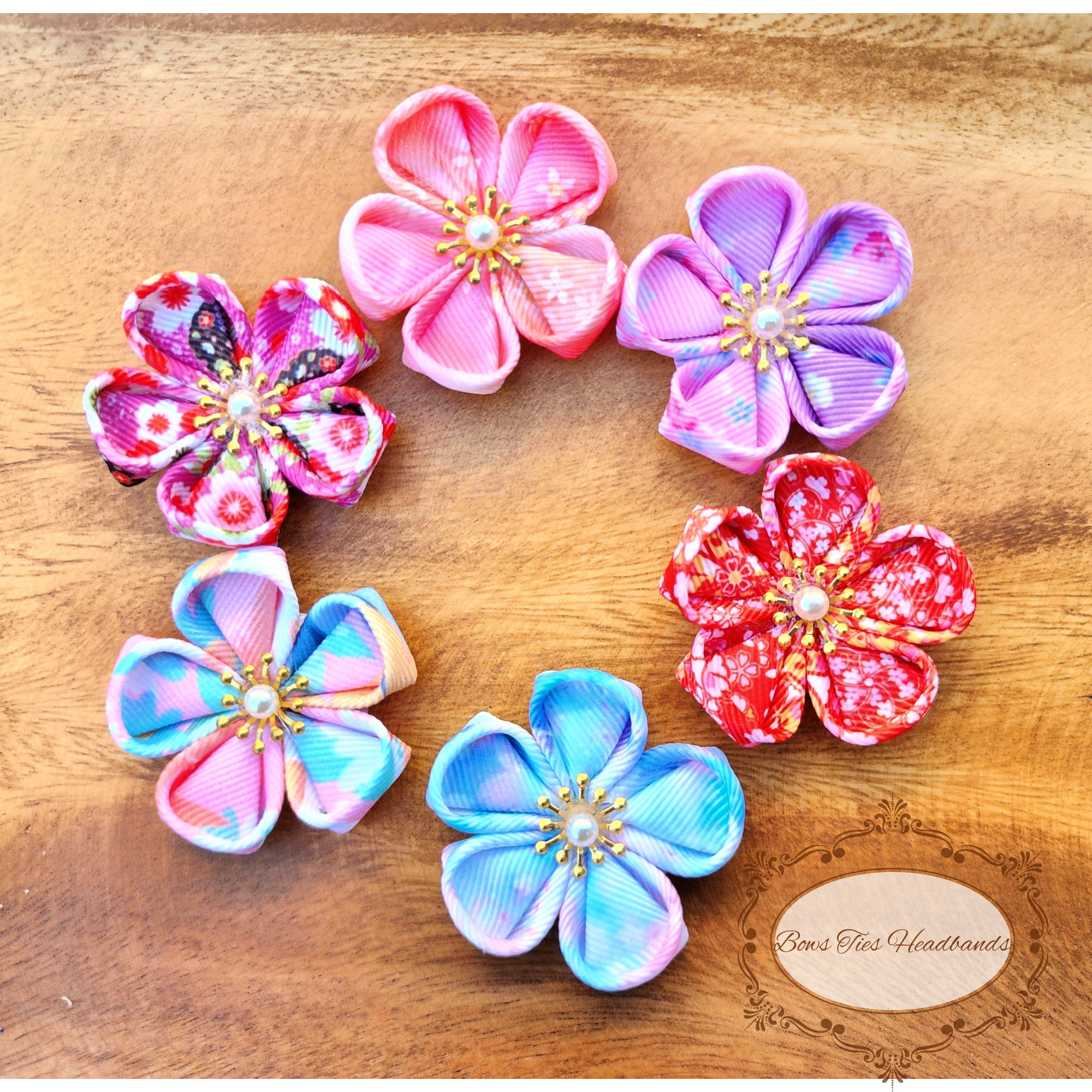 Red Pink Purple Handmade Kanzashi Sakura Cherry Blossom Flower