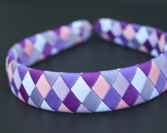 Sombras moradas Diadema de cinta tejida. De vuelta a la escuela. Sombras de color rosa y morado de una pulgada de ancho. diadema de 6 colores